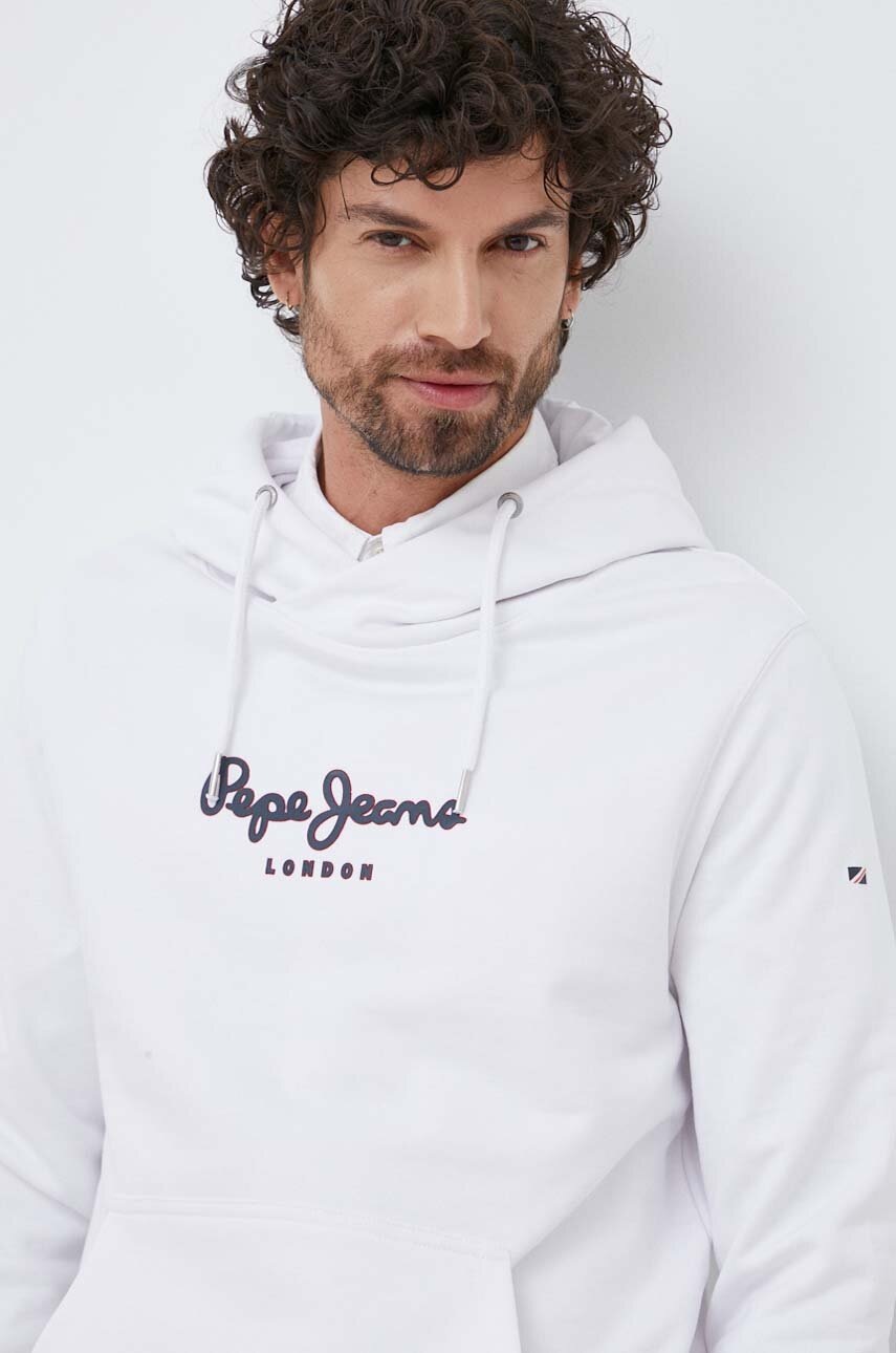 

Хлопковая кофта Pepe Jeans Edward Hoodie мужская цвет белый с капюшоном с принтом