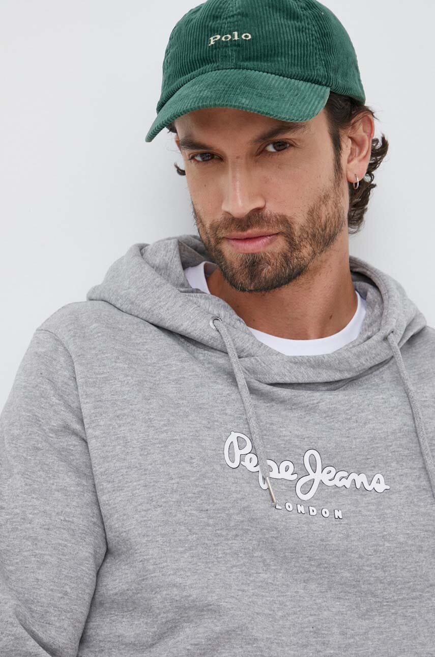 Pepe Jeans bluza Edward Hoodie barbati, culoarea gri, cu glugă, cu imprimeu