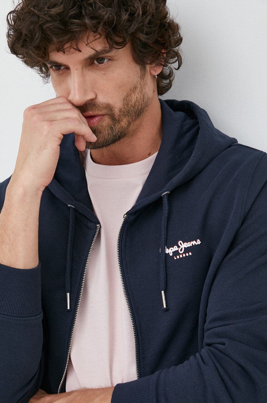 Pepe Jeans hanorac de bumbac Edward barbati, culoarea albastru marin, cu glugă, cu imprimeu