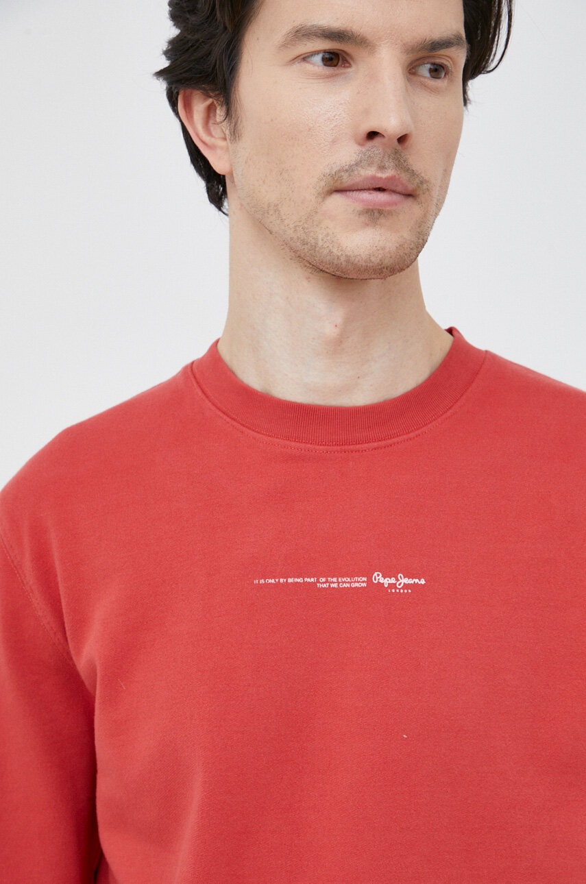 

Памучен суичър Pepe Jeans David Crew в червено с принт, Червен