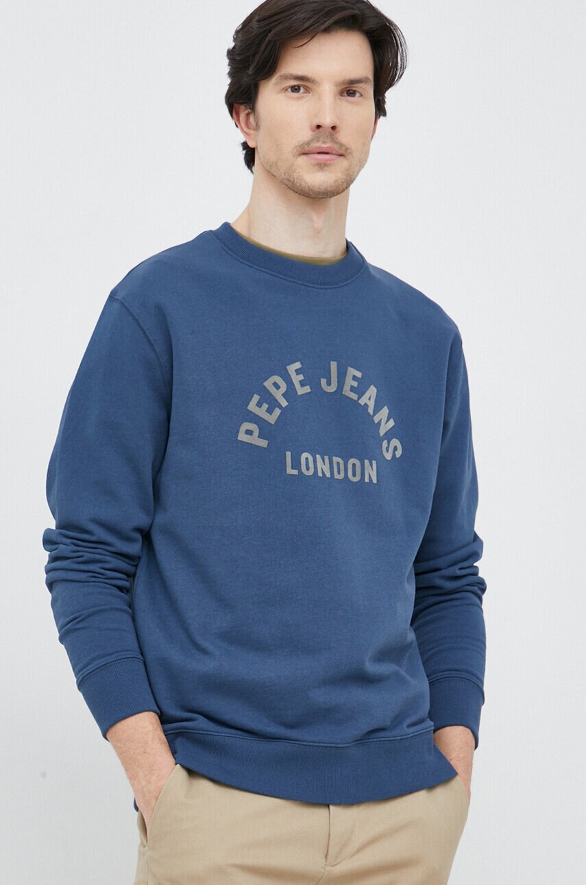 

Памучен суичър Pepe Jeans в тъмносиньо с десен, Тъмносин