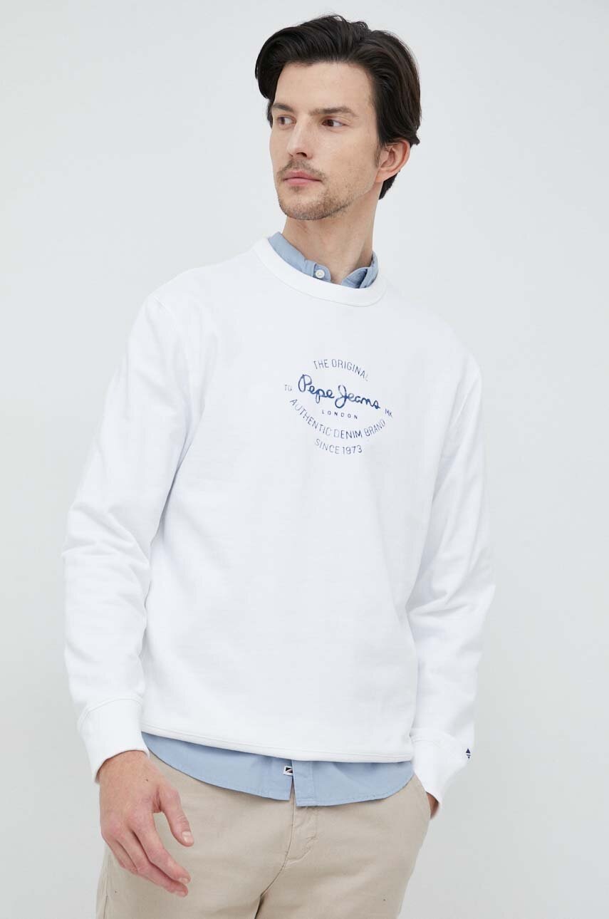 

Памучен суичър Pepe Jeans Alan в бяло с принт, Бял