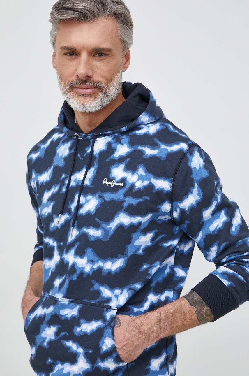 

Памучен суичър Pepe Jeans Angel в синьо с качулка с десен, Син