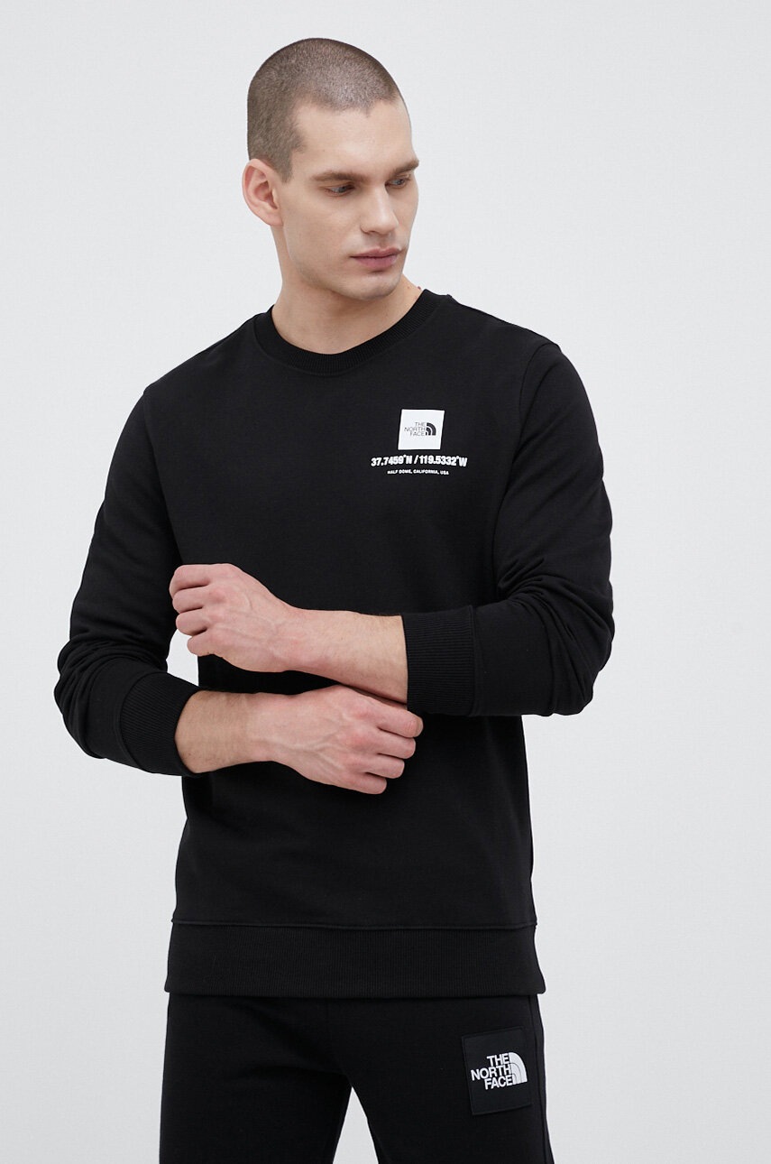 

Памучен суичър The North Face в черно с принт, Черен