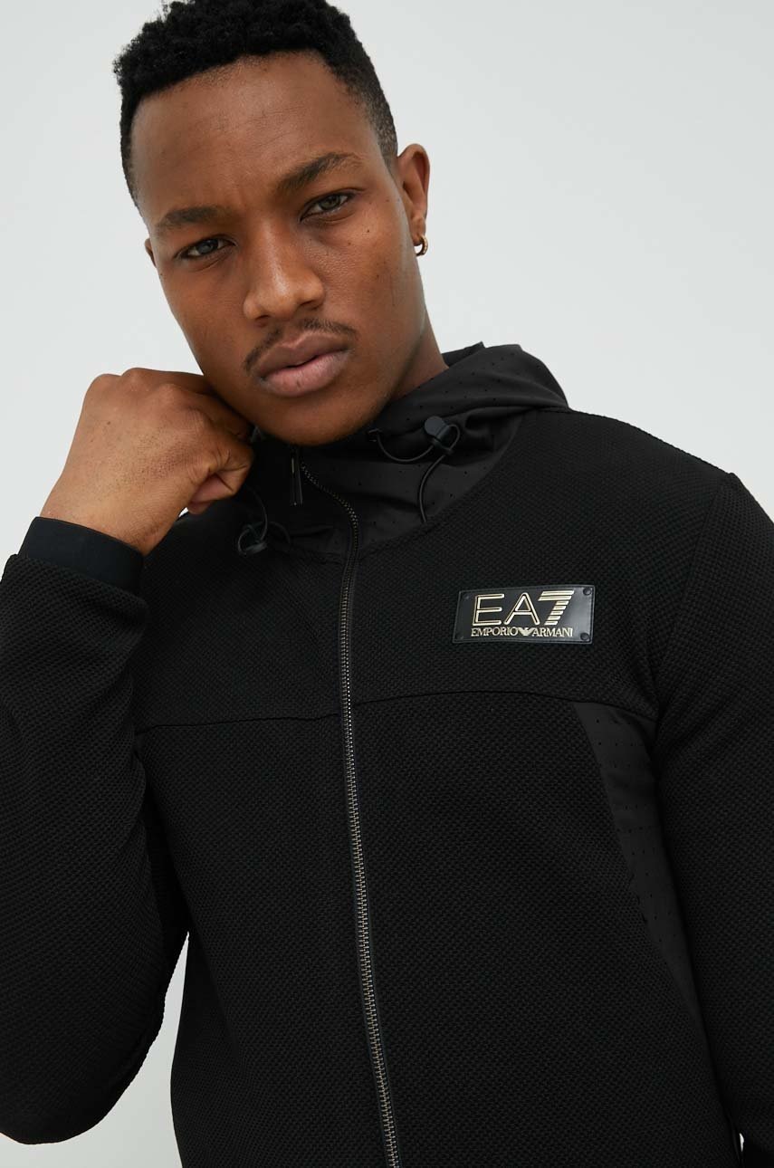 

Кофта EA7 Emporio Armani чоловіча колір чорний з капюшоном з аплікацією