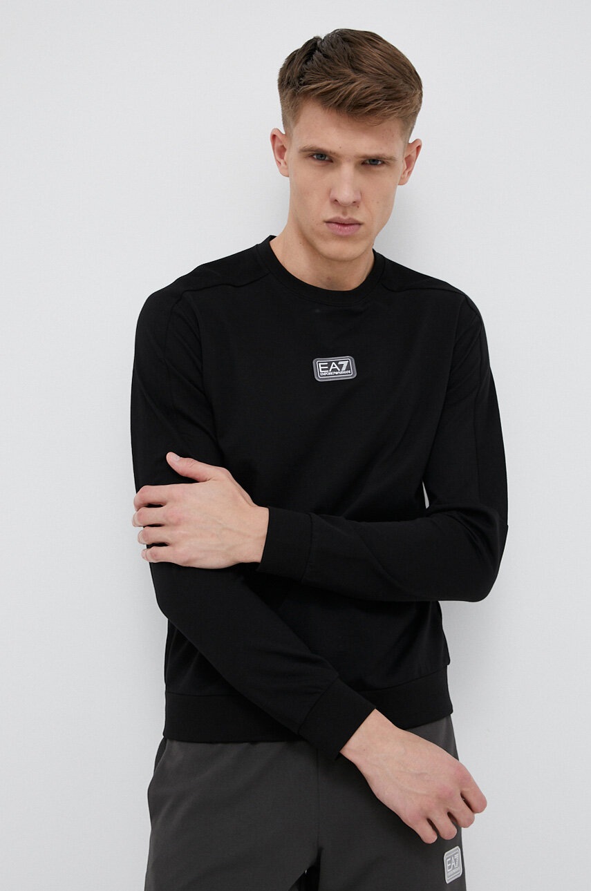 

Бавовняна кофта EA7 Emporio Armani чоловіча колір чорний з аплікацією