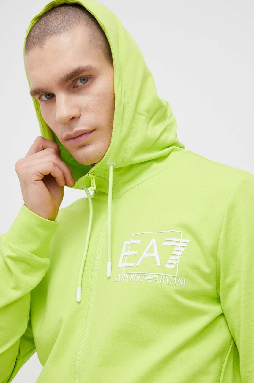 

Кофта EA7 Emporio Armani чоловіча колір зелений з капюшоном з принтом