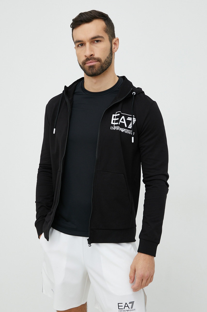 

Кофта EA7 Emporio Armani чоловіча колір чорний з капюшоном з принтом