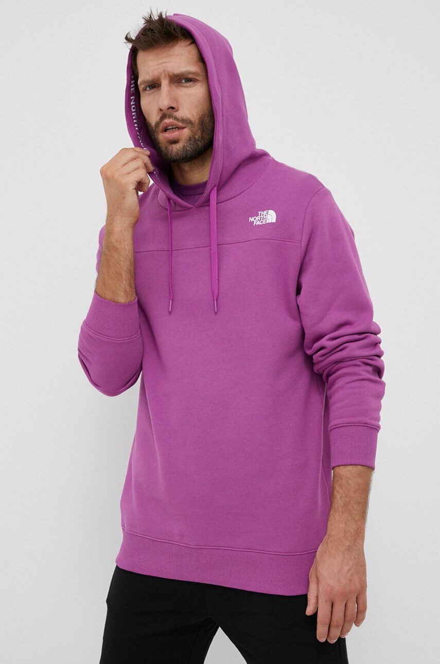 

Хлопковая кофта The North Face мужская цвет фиолетовый с капюшоном с принтом