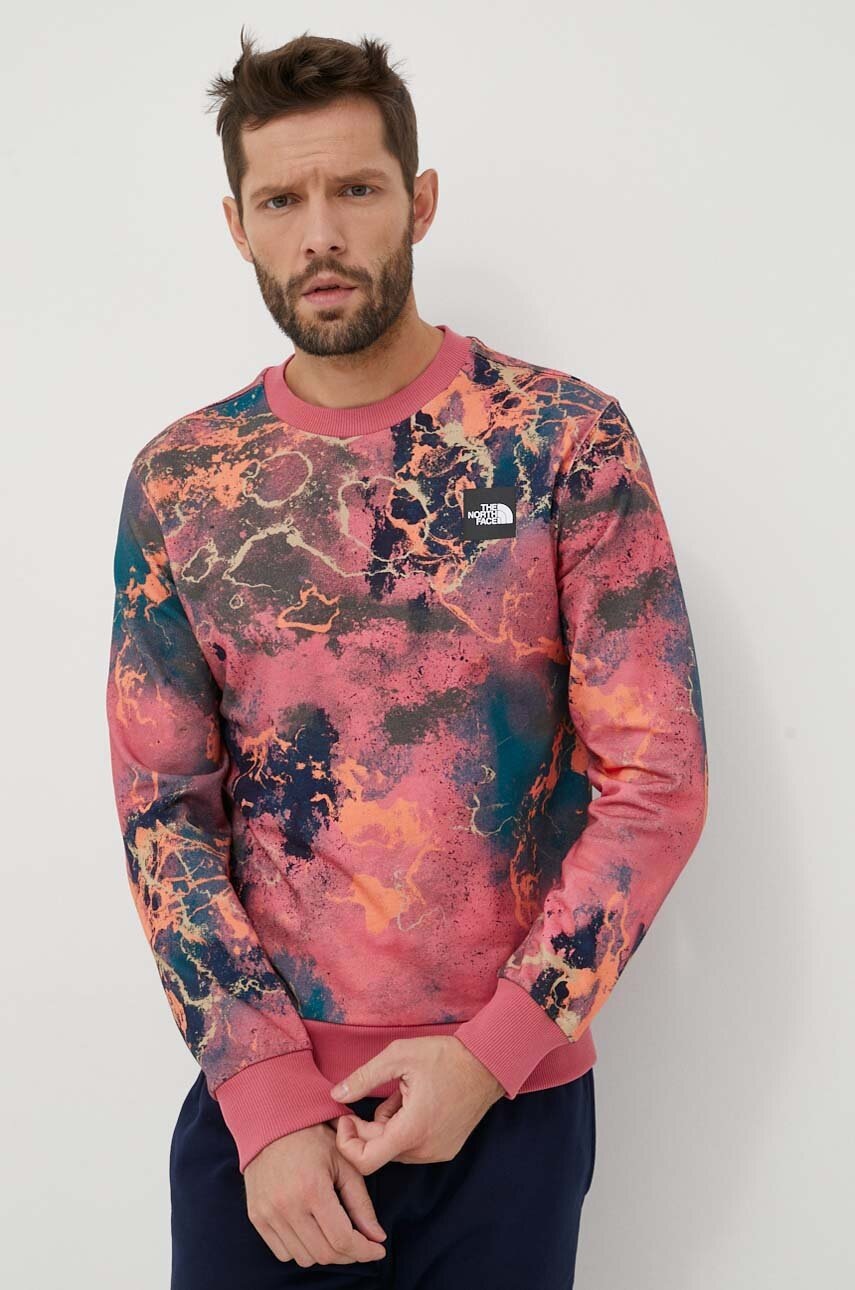 

Памучен суичър The North Face в розово с десен, Розов