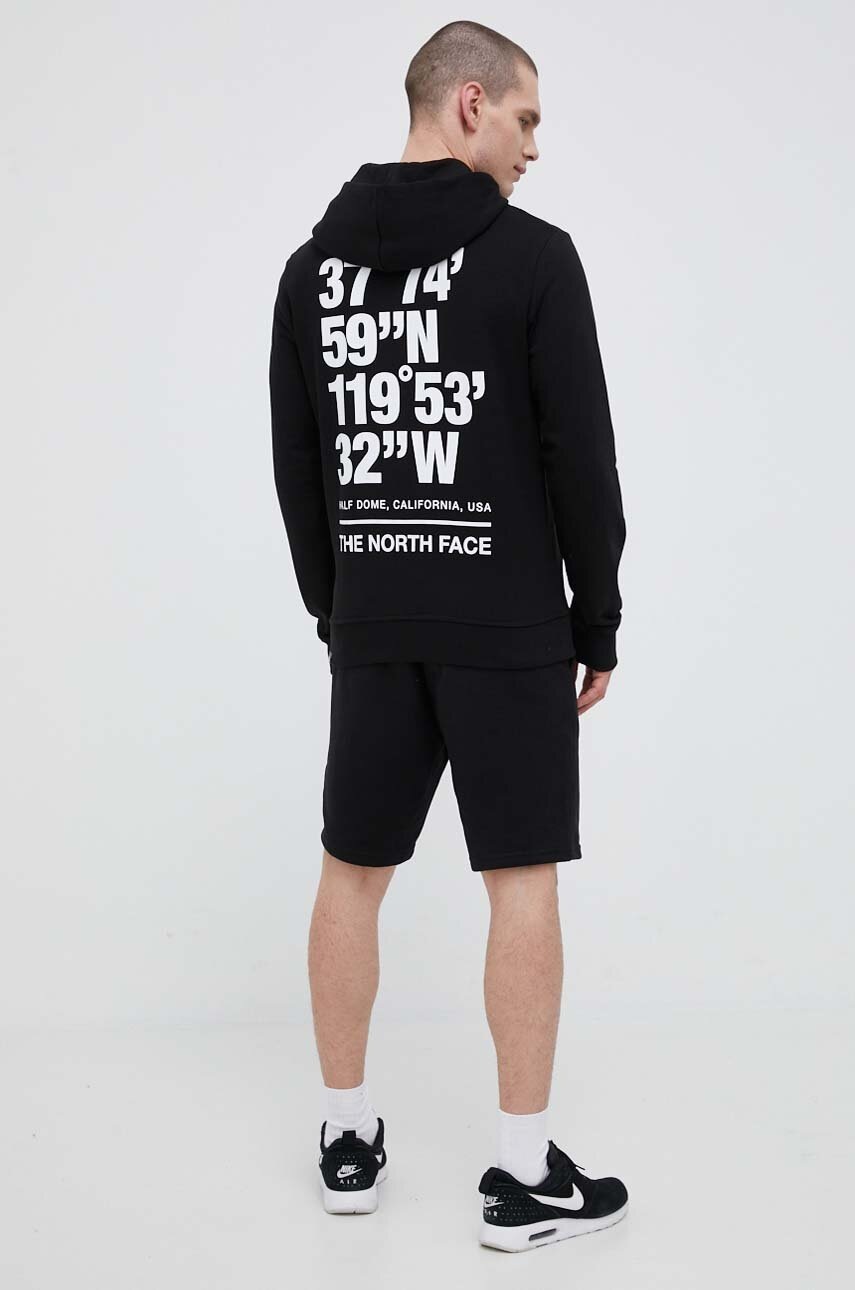

Памучен суичър The North Face в черно с качулка с принт, Черен