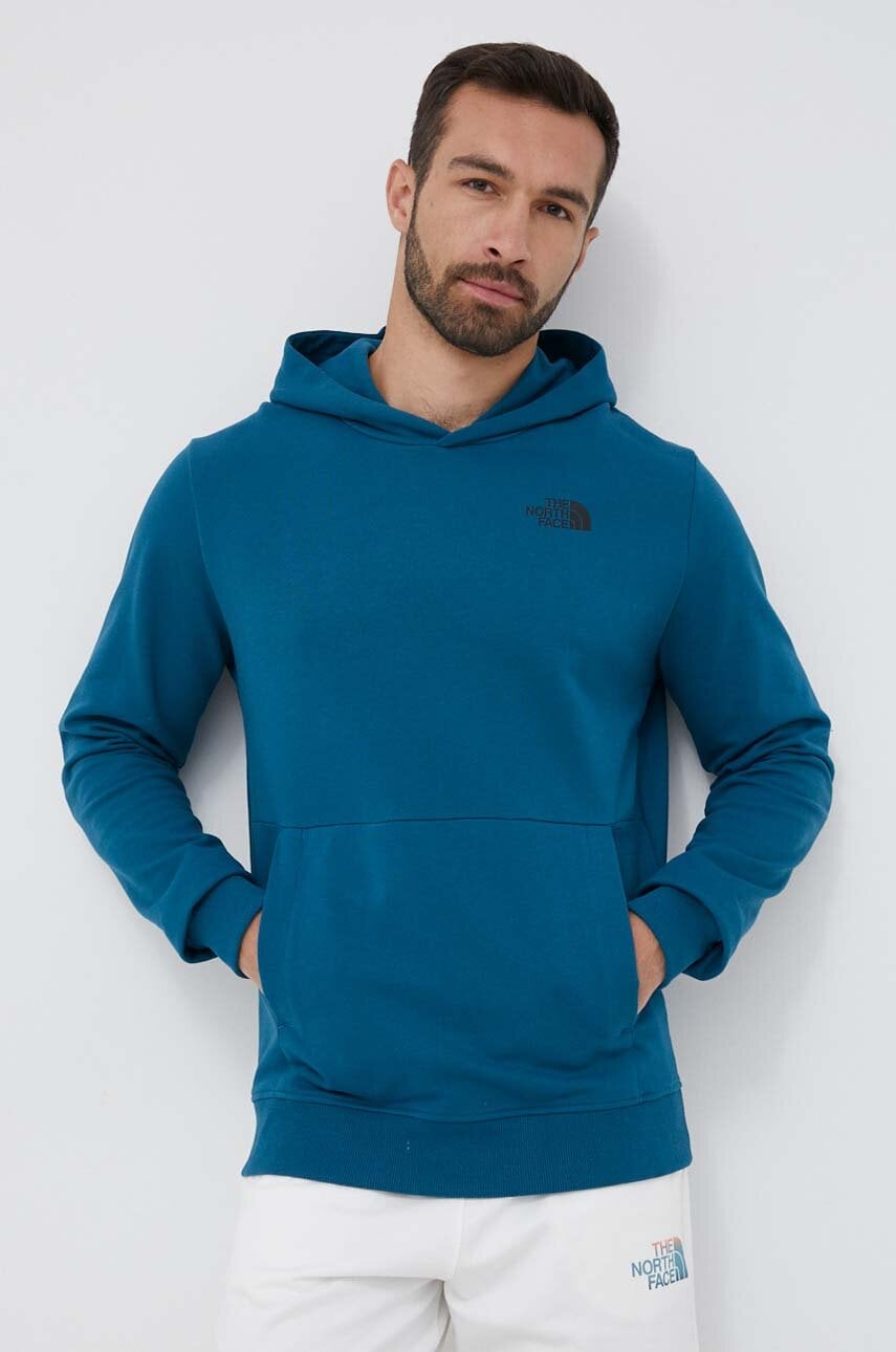 

Бавовняна кофта The North Face чоловіча колір бірюзовий з капюшоном з принтом