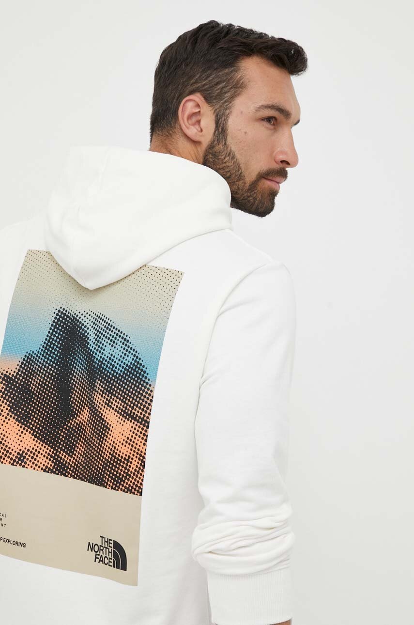 

Памучен суичър The North Face в бяло с качулка с принт, Бял