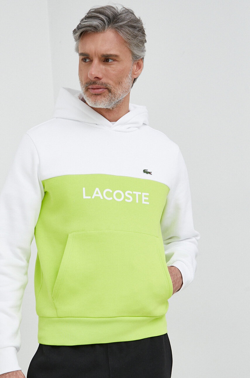 

Кофта Lacoste мужская цвет белый с капюшоном узор