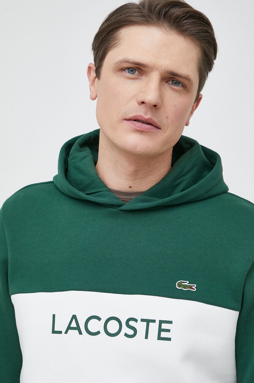 Lacoste bluza barbati, culoarea verde, cu glugă, modelator