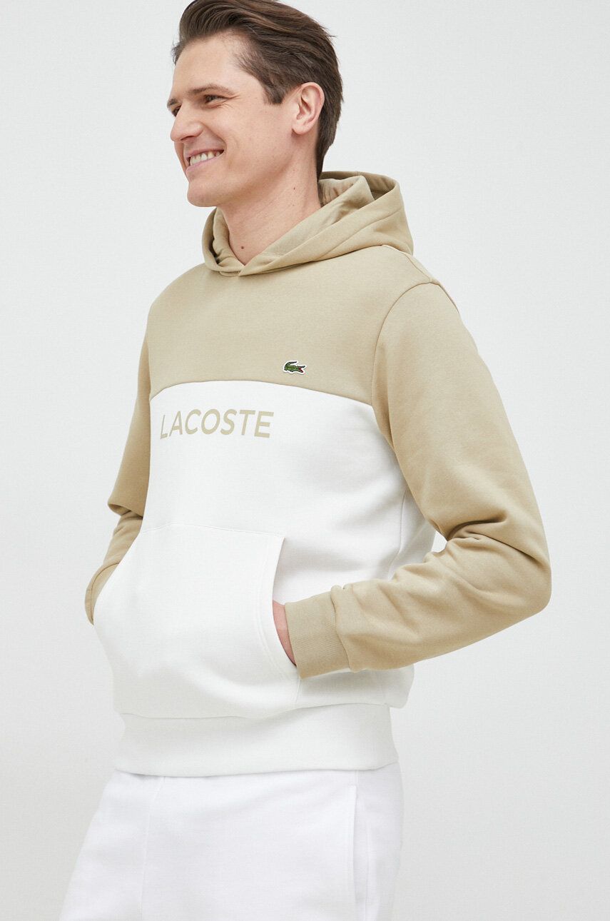 Lacoste bluza barbati, culoarea verde, cu glugă, modelator