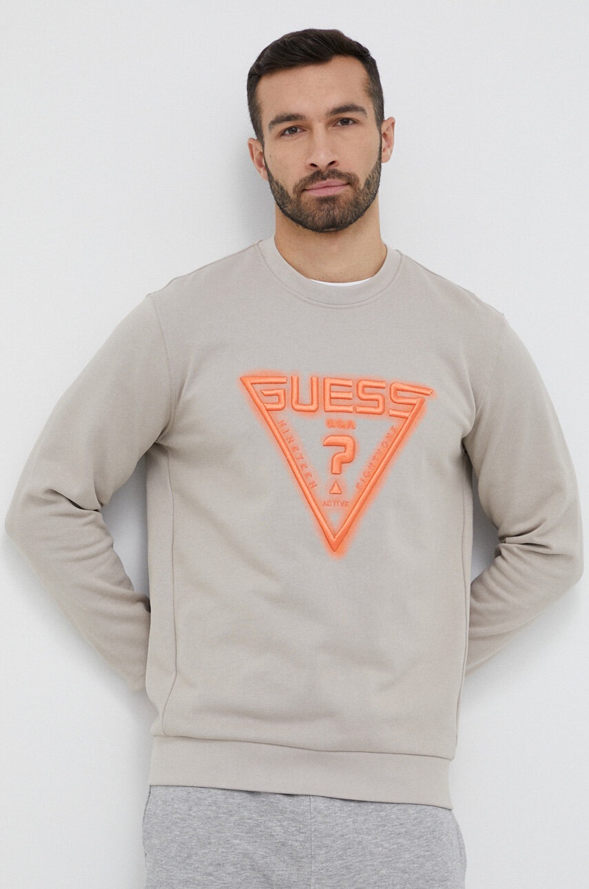 

Бавовняна кофта Guess чоловіча колір бежевий з аплікацією