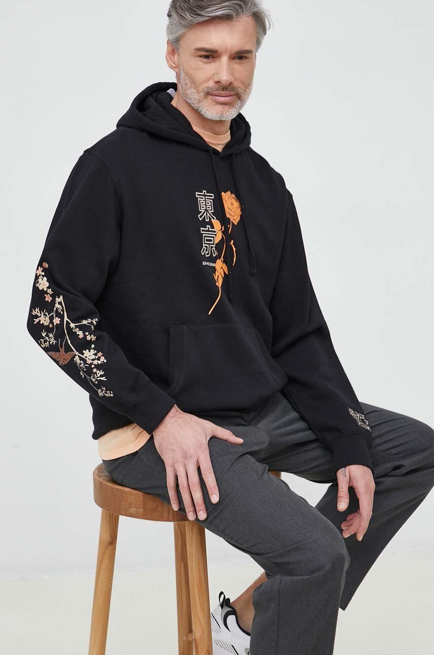 

Кофта Guess чоловіча колір чорний з капюшоном з принтом