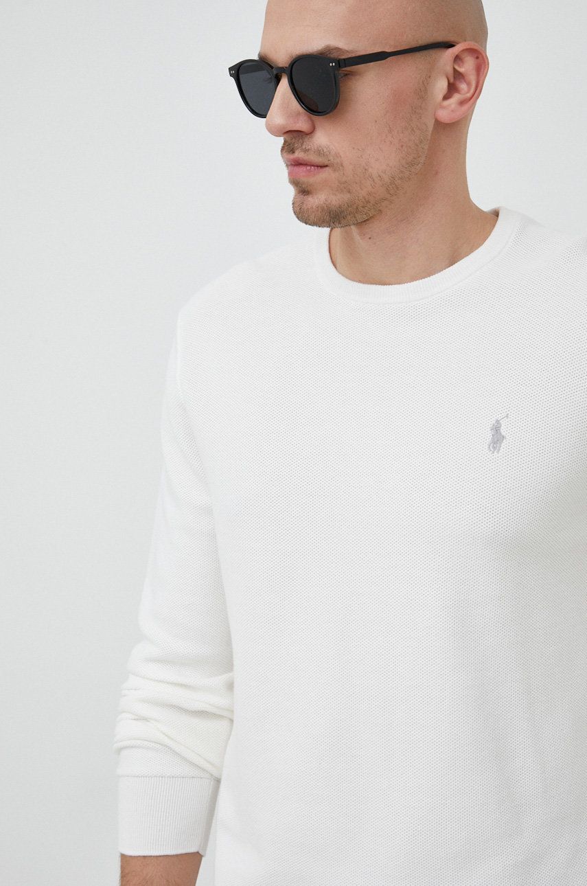 Bavlněný svetr Polo Ralph Lauren pánský, bílá barva, lehký - bílá -  100 % Bavlna