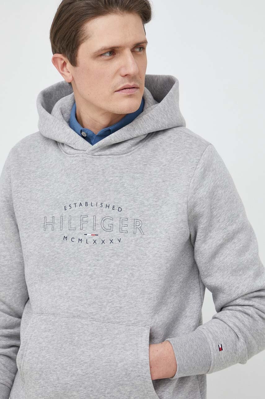 

Кофта Tommy Hilfiger чоловіча колір сірий з капюшоном з принтом