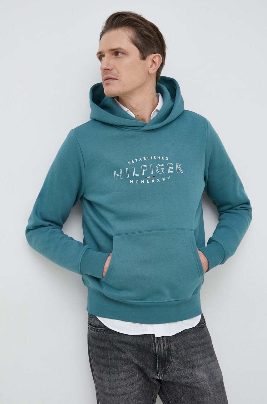 

Кофта Tommy Hilfiger мужская цвет зелёный с капюшоном с принтом