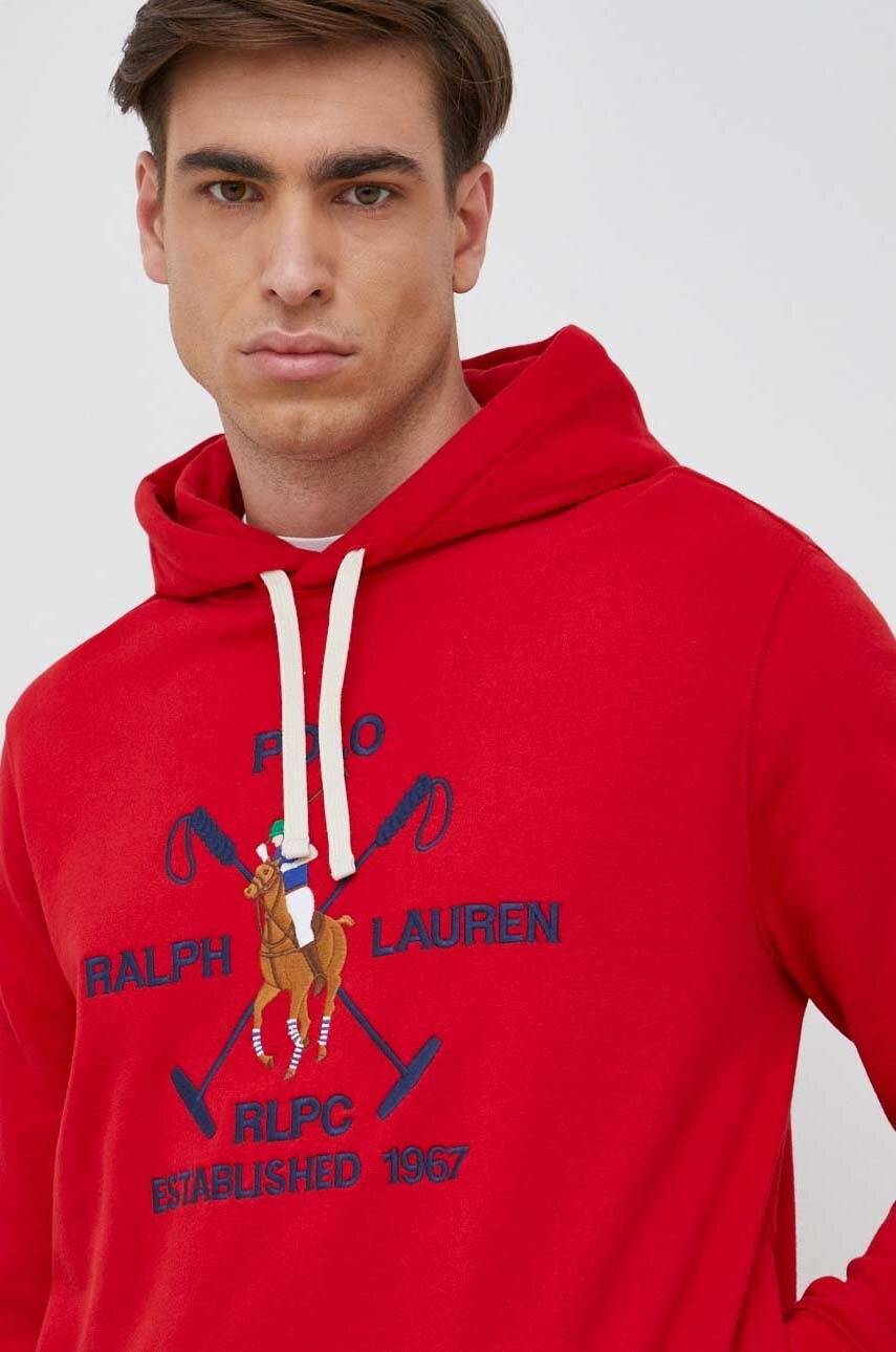

Кофта Polo Ralph Lauren чоловіча колір червоний з капюшоном з аплікацією