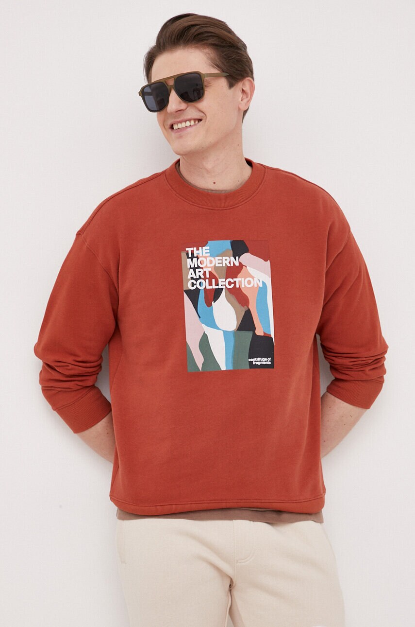 

Памучен суичър United Colors of Benetton в кафяво с десен, Червен