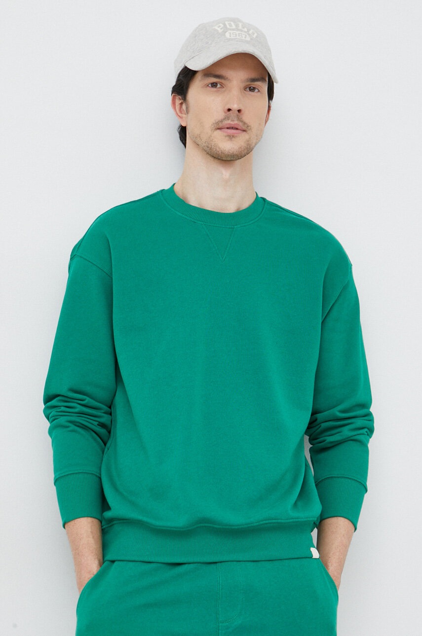 

Памучен суичър United Colors of Benetton в зелено с изчистен дизайн, Зелен