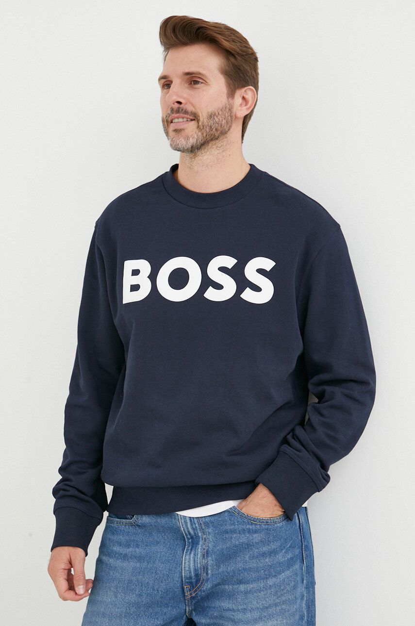 BOSS hanorac de bumbac ORANGE bărbați, culoarea bleumarin, cu imprimeu 50487133