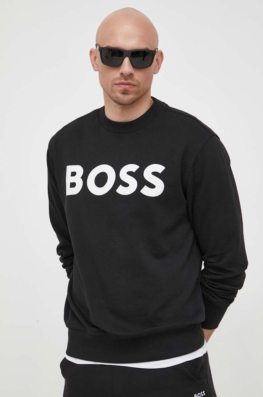 BOSS hanorac de bumbac ORANGE bărbați, culoarea negru, cu imprimeu 50487133