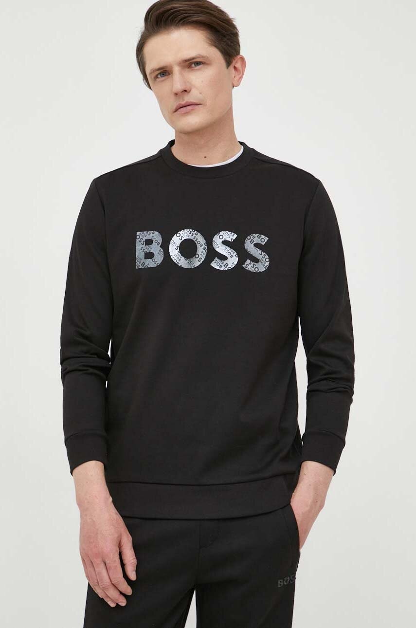 Boss Bluza Boss Green Barbati, Culoarea Negru, Cu Imprimeu