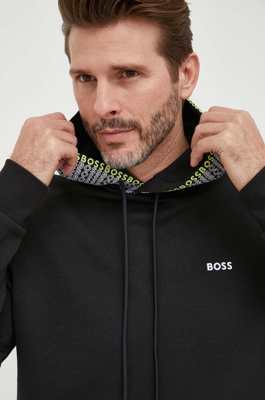 

Кофта BOSS BOSS GREEN мужская цвет чёрный с капюшоном с аппликацией
