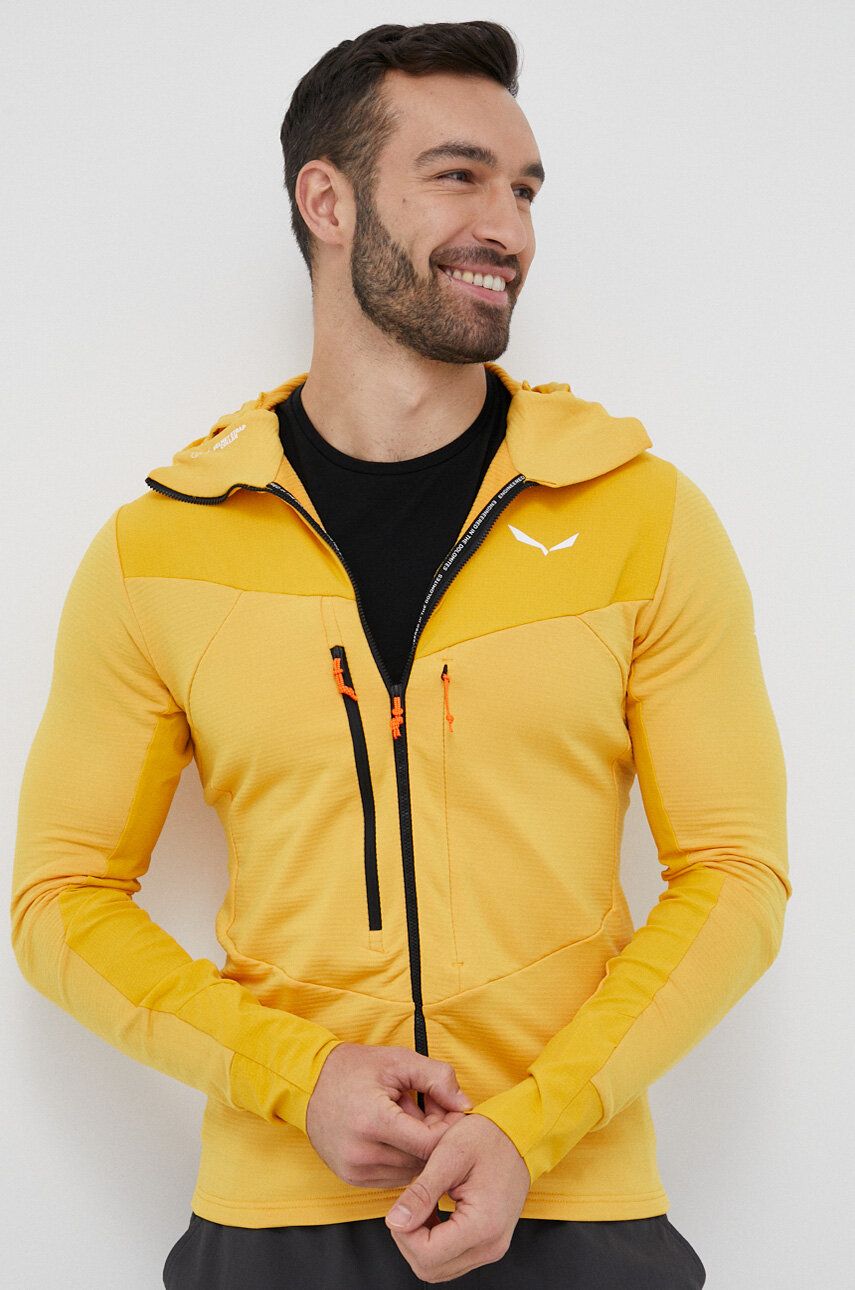 Sportovní mikina Salewa Agner PL žlutá barva, s kapucí - žlutá -  Hlavní materiál: 94 % Recyklo