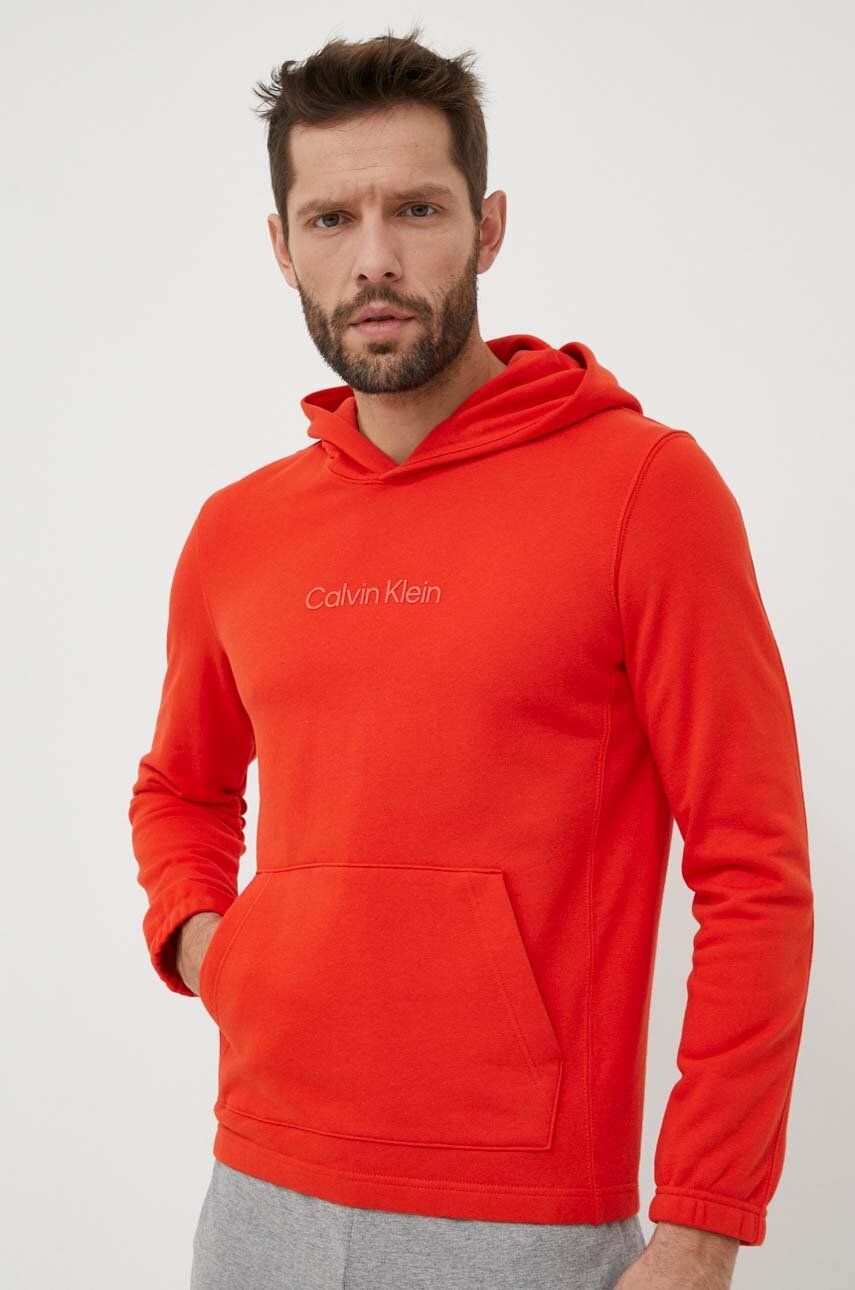 Levně Tepláková mikina Calvin Klein Performance Essentials oranžová barva, s kapucí