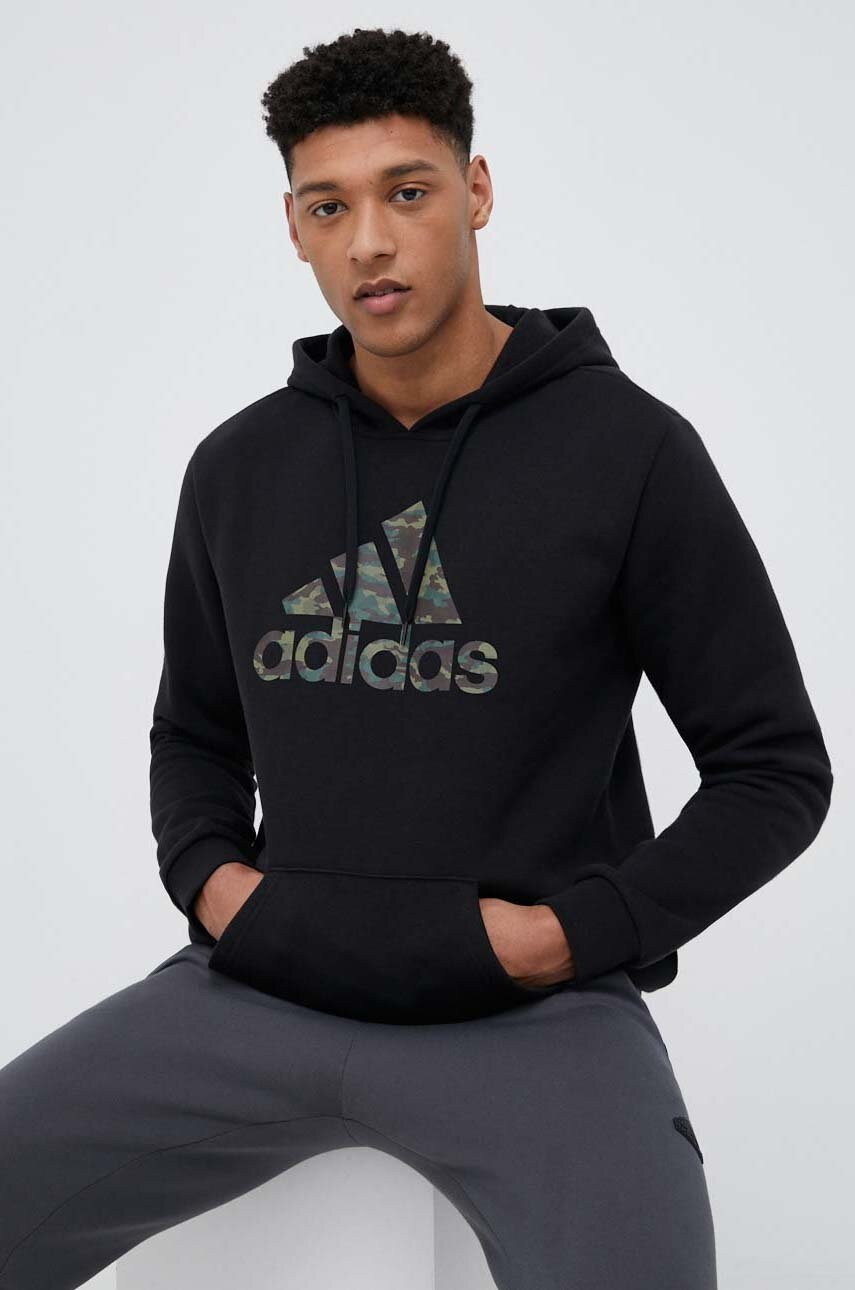 

Суичър adidas в черно с качулка с десен, Черен