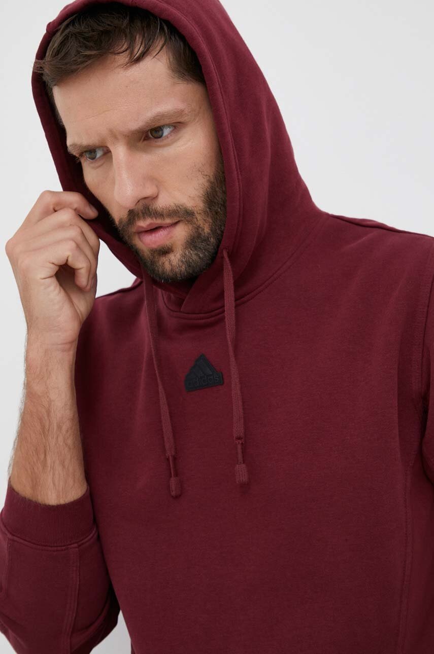 

Кофта adidas мужская цвет бордовый с капюшоном однотонная
