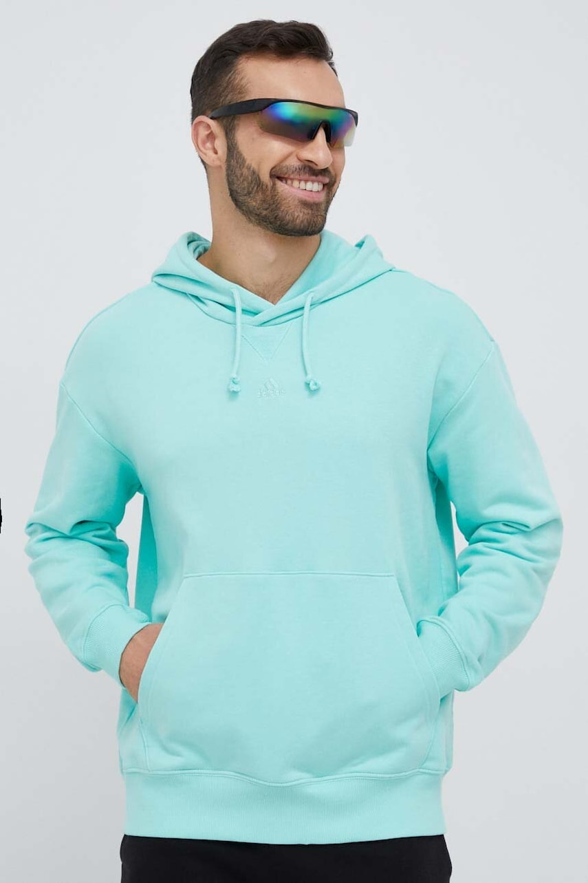 Adidas bluza barbati, culoarea verde, cu glugă, neted