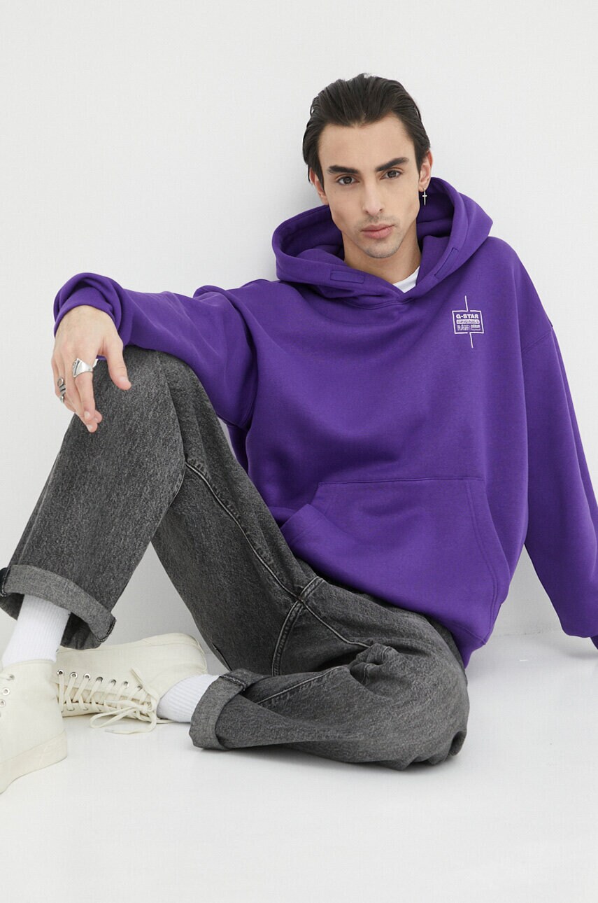

Кофта G-Star Raw чоловіча колір фіолетовий з капюшоном з принтом