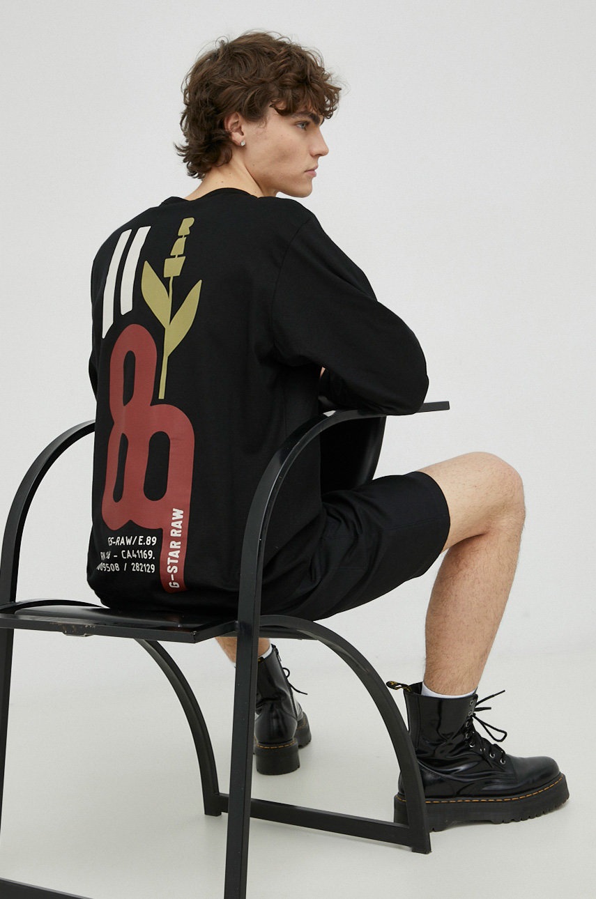 

Хлопковый лонгслив G-Star Raw мужская цвет чёрный с принтом