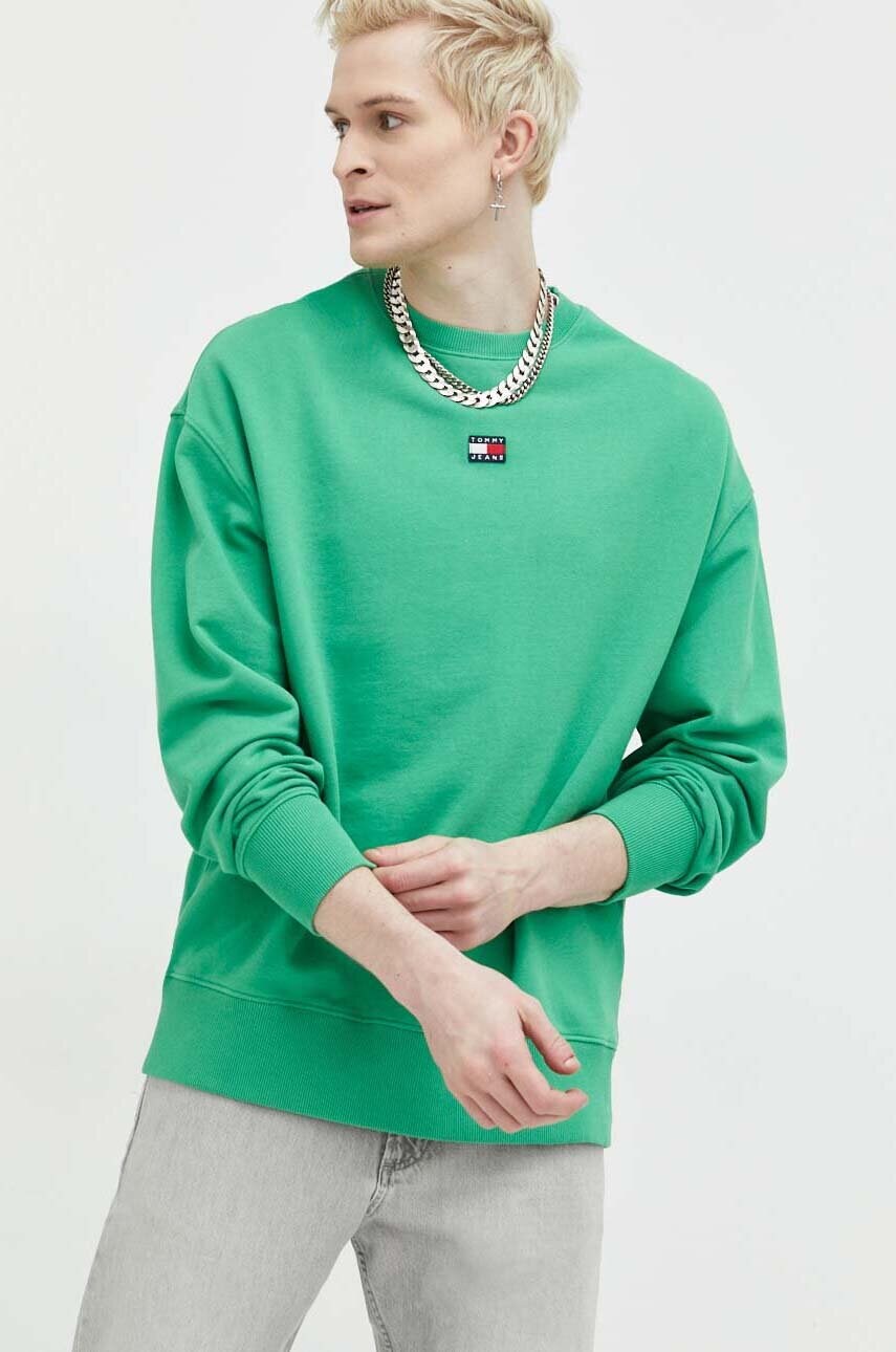 

Памучен суичър Tommy Jeans в зелено с апликация, Зелен