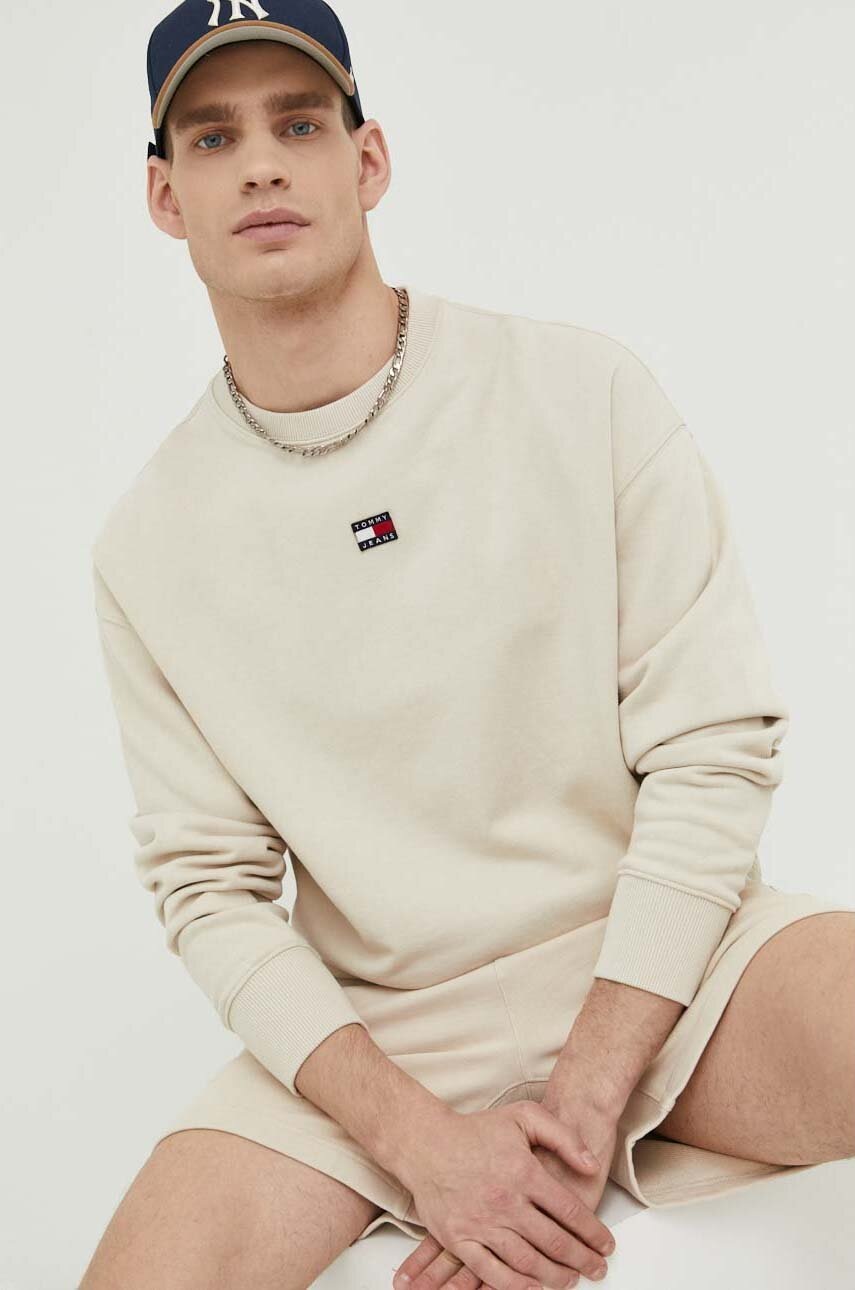 

Хлопковая кофта Tommy Jeans мужская цвет бежевый с аппликацией