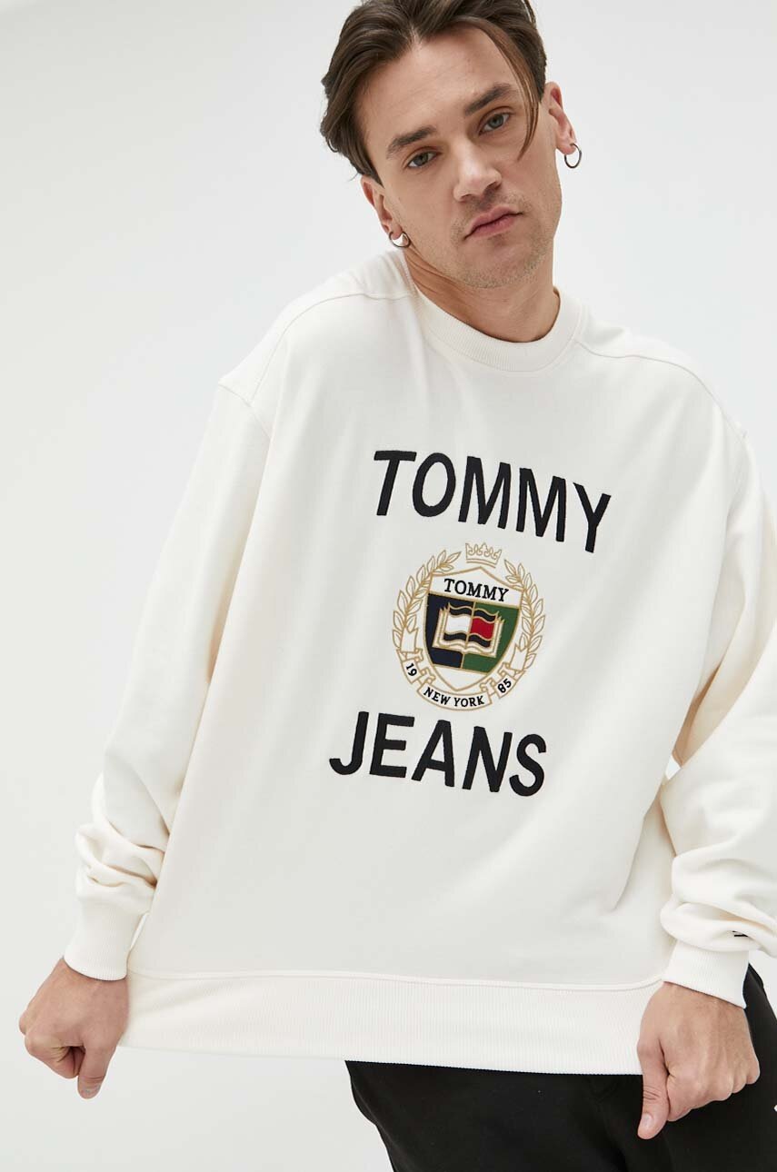 

Бавовняна кофта Tommy Jeans чоловіча колір бежевий з аплікацією