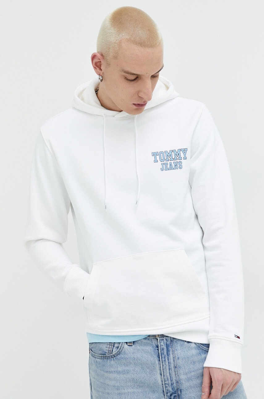 

Хлопковая кофта Tommy Jeans мужская цвет белый с капюшоном с принтом