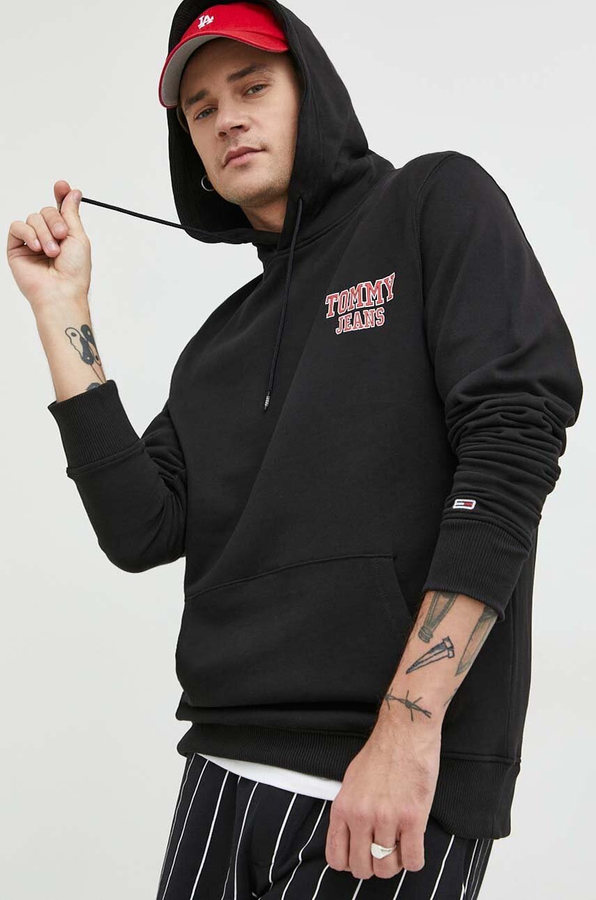 

Бавовняна кофта Tommy Jeans чоловіча колір чорний з капюшоном з принтом
