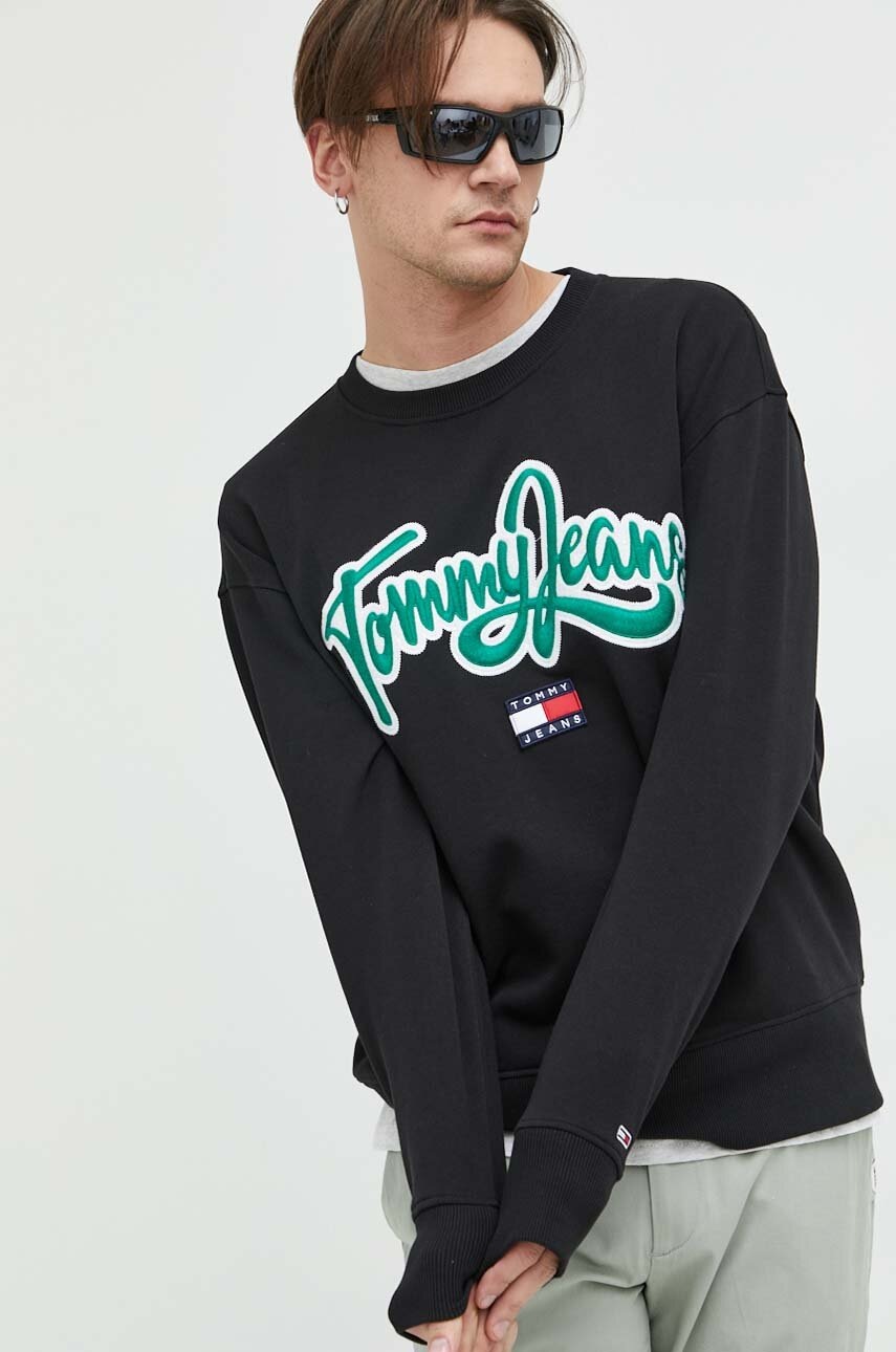 

Хлопковая кофта Tommy Jeans мужская цвет чёрный с аппликацией