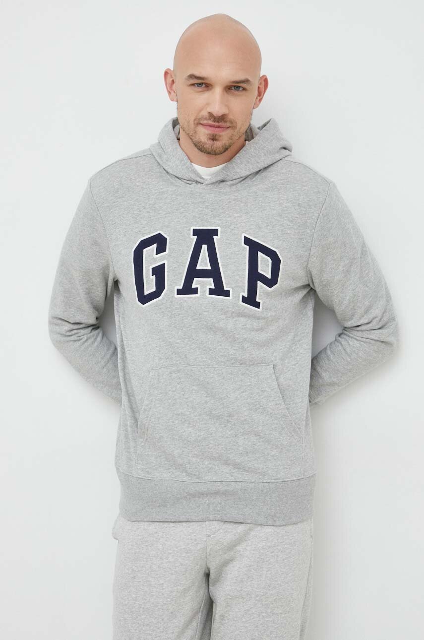 

Суичър GAP в сиво с качулка с апликация, Сив