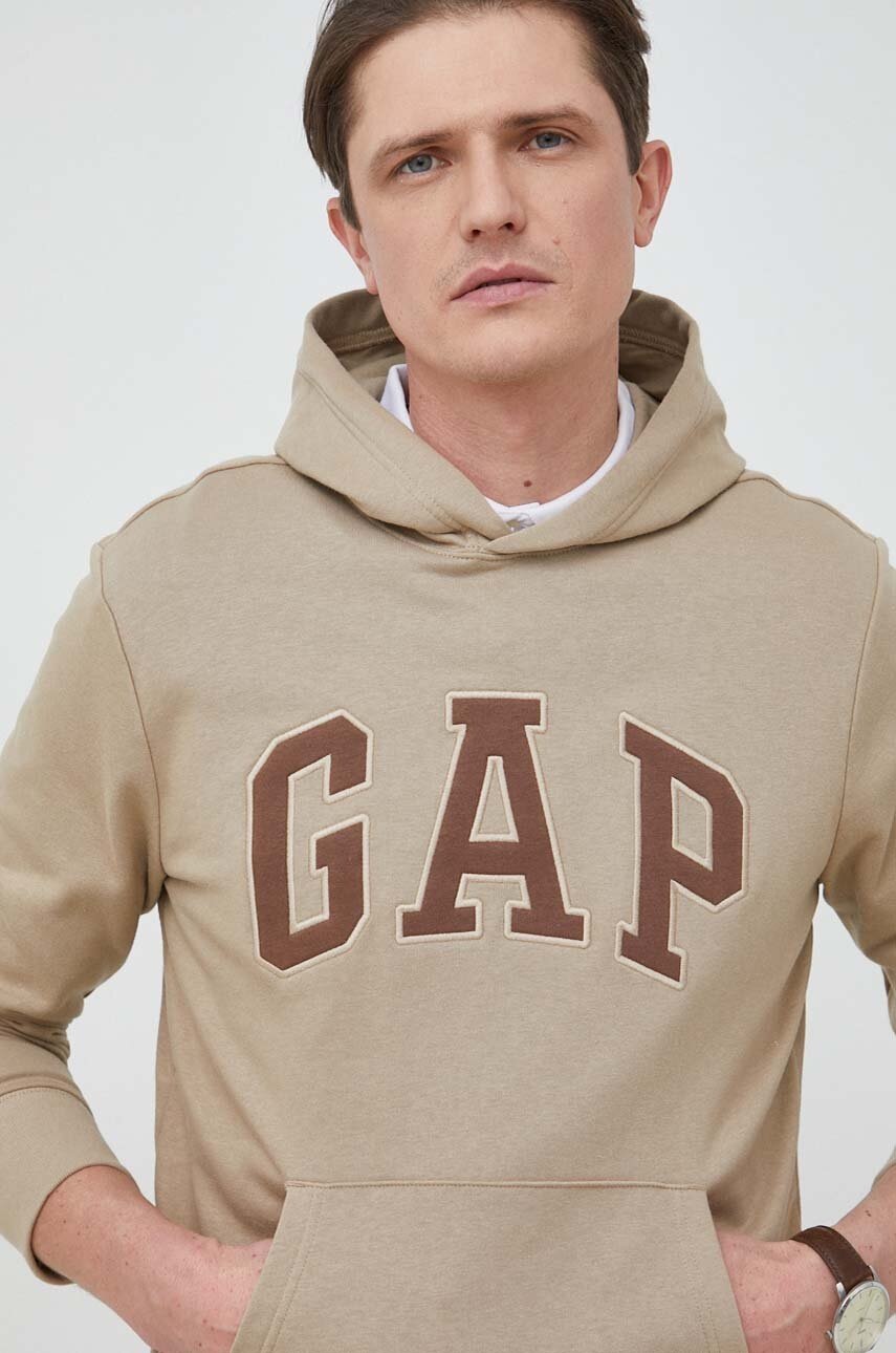 

Суичър GAP в бежово с качулка с принт, Бежов