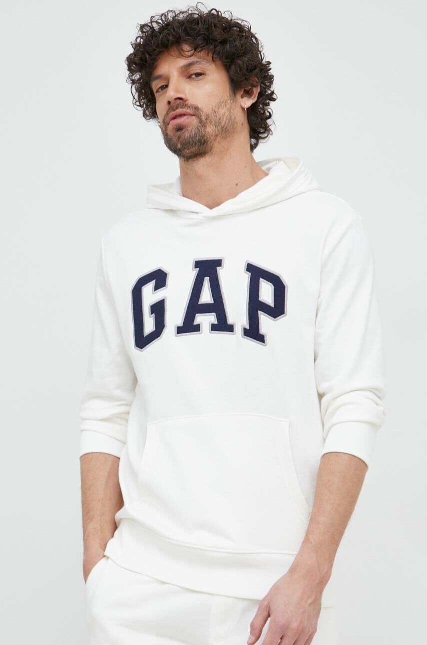 GAP bluza barbati, culoarea alb, cu glugă, cu imprimeu