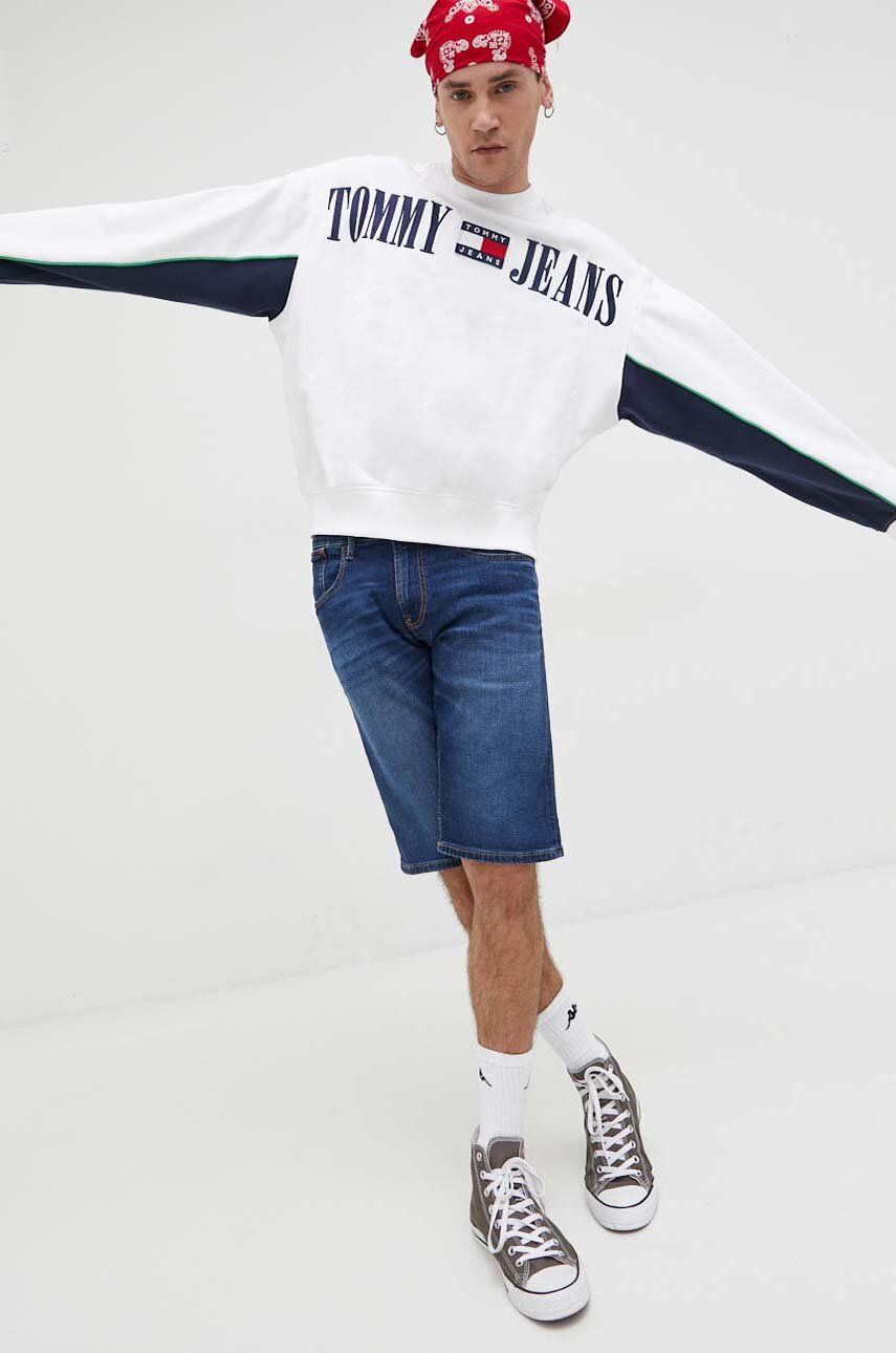 Levně Mikina Tommy Jeans pánská, bílá barva, s aplikací