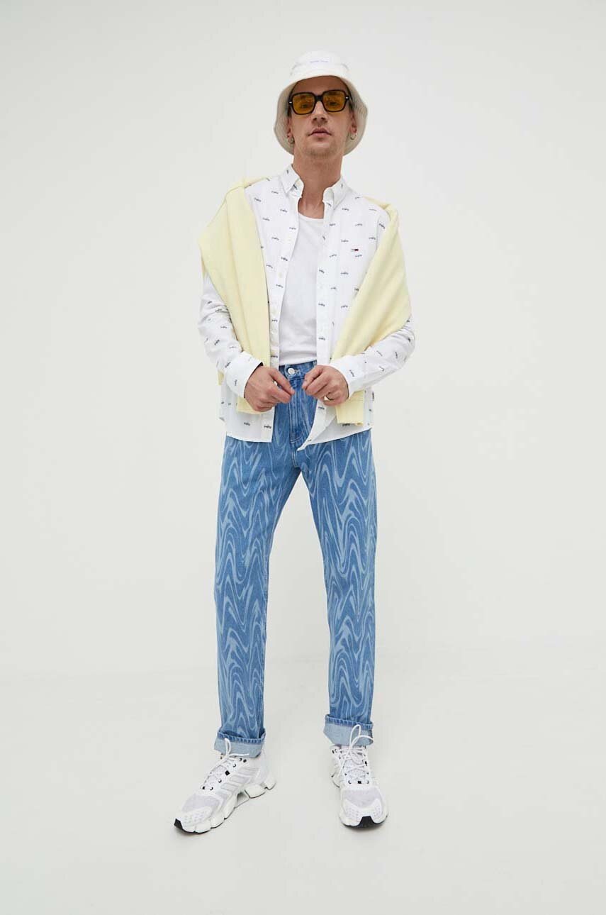 

Хлопковая кофта Tommy Jeans мужская цвет жёлтый с капюшоном однотонная